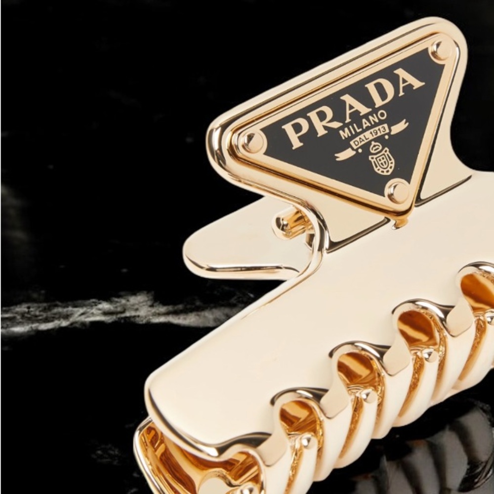 PRADA Gold Claw Hair Clip - Styling Clamp Elegant Triangle Logo Made In Italy - Picture 2 of 6
